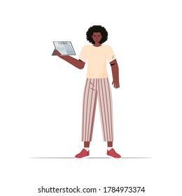 african american woman reading newspaper daily news press mass media concept full length vector illustration