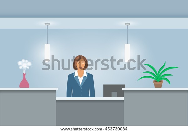 African American Woman Receptionist Stands Reception Stock Vector Royalty Free 453730084 4863