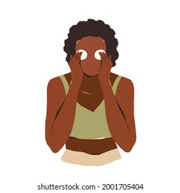 African american woman removing makeup from her eyes with coton pads, vector illustration, young attractive african female cleansing her face. Skin care ritual. Abstract woman portrait, vector