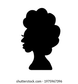 African American woman silhouette with curly afro hair. Young black woman profile isolated on white. Vector illustration.