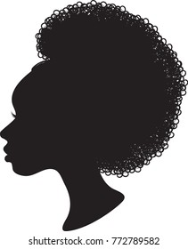 African American Woman, Silhouette Profile In Black 