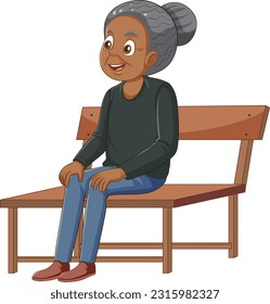 African American Woman Sitting on Bench illustration