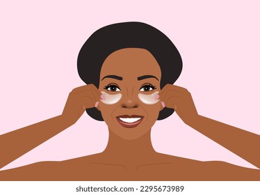 african american woman using eye patches on her face vector illustration