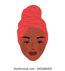 African American Woman Wearing Headwrap Turban. Head Covers Vector Illustration