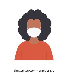 African American woman wearing protective medical masks. Vector.