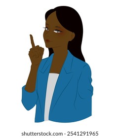 African American woman wearing a suit and pointing her finger