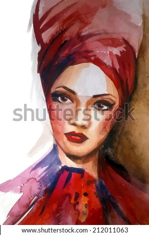 African american woman.Watercolor vector.
