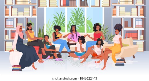 african american women discussing during meeting in conference area female empowerment movement girl power union of feminists concept horizontal full length vector illustration