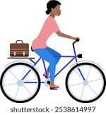 African American women portrait.  Girl on a blue bicycle. Modern young fashionable woman with dark skin. Vector people.