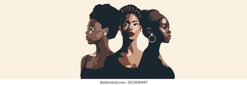 African American women standing together. Vector illustration on the theme of international women's day, feminism, women power. Movements for gender equality and women's empowerment