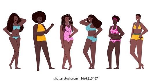 African american women with various hairstyles vector illustration isolated.