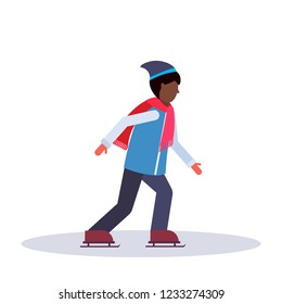 african american young boy skating ice rink sport activities guy wearing winter clothes male carton character full length profile flat isolated vector illustration