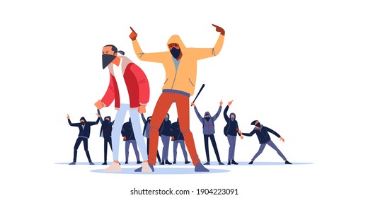 African American young man in mask screaming at protest for human rights. An aggressive protesters of Radical youth throws a cocktail Molotov at the riot police. Flat style vector illustration.