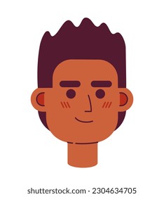 African american young man with prickly hairstyle semi flat vector character head. Editable cartoon avatar icon. Face emotion. Colorful spot illustration for web graphic design, animation