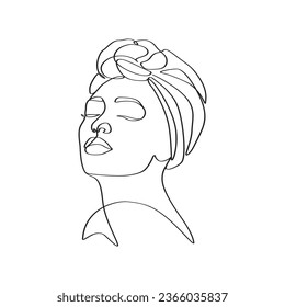 African Americana women skin care beauty salon linear elegant minimalist line art outline logo drawing illustration. 