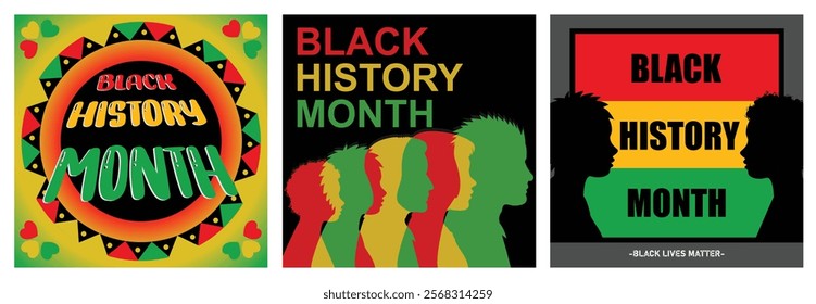 African Americans celebrate black history month.Silhouettes of people standing side by side. Celebrating black history month with a Pan-African flag background. Black History Month concept.