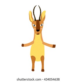 African animal antelope standing on two legs cartoon character isolated on white background.