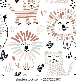 African animal baby cute summer seamless pattern. Sweet safari print.