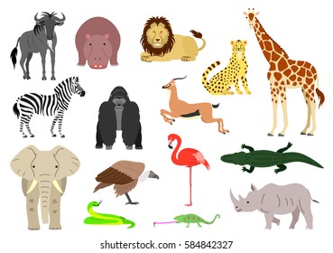 African animal element set on white background