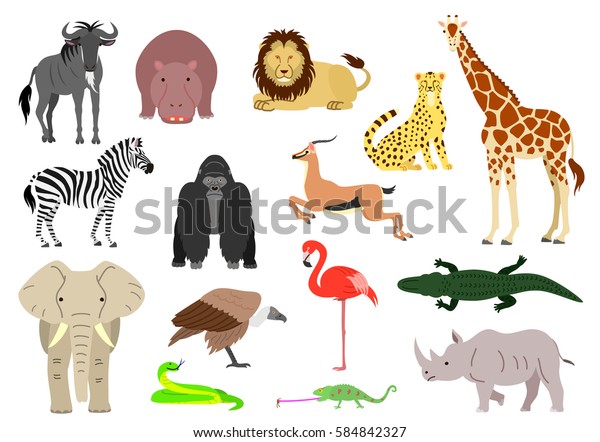 African Animal Element Set On White Stock Vector (Royalty Free) 584842327