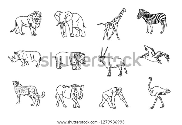 African Animal Icon Set Bw Stock Vector (royalty Free) 1279936993