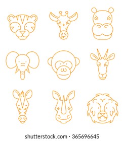 African Animal icons, thin line style, flat design.