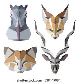 African animal icons, vector icon set. Abstract triangular style