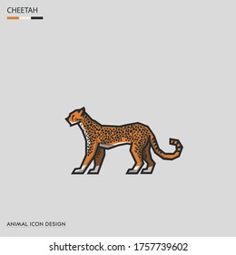 African Animal Illustrations, Children's Educational Icon, Vector Design, Cute and Simple Design, Cheetah side view
