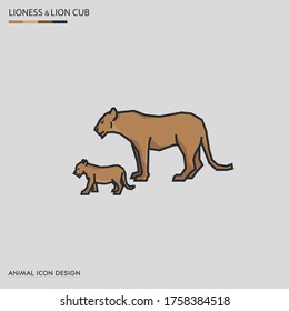 African Animal Illustrations, Children's Educational Icon, Vector Design, Cute and Simple Design, lioness side view