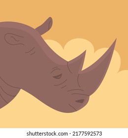 African animal rhinoceros. Head portrait. Large herbivorous mammal with a horn on its nose. Topics about animals and zoo. Flat vector illustration