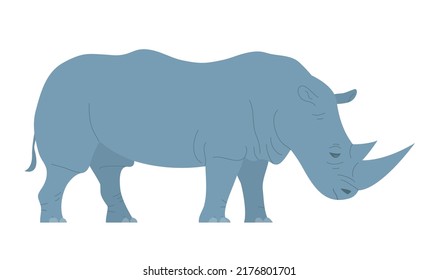 African animal rhinoceros. Large herbivorous mammal with a horn on its nose. Topics about animals and the zoo. Flat vector illustration isolated on white background