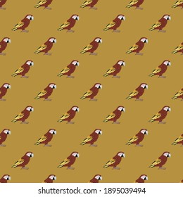 African animal seamless pattern with hand drawn doodle ara parrot silhouettes. Pale ocher background. Stock illustration. Vector design for textile, fabric, giftwrap, wallpapers.