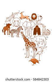 African animal set with footprints background