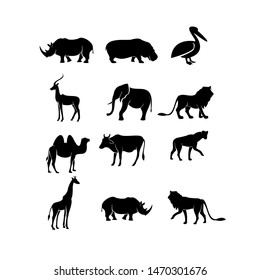 African Animal Set Silhouette Black Logo Stock Vector (Royalty Free ...