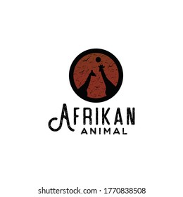 African Animal Silhouette Rustic emblem and badge Logo Design vector for travel forest.