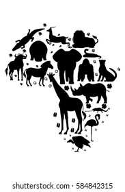 African animal silhouette set with footprints
