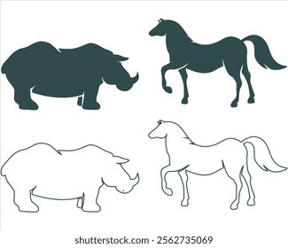 African animal silhouettes set on a white background.