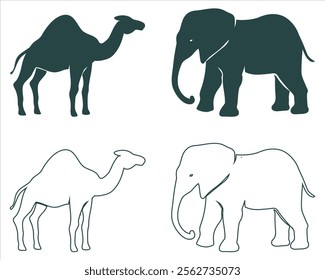 African animal silhouettes set on a white background.