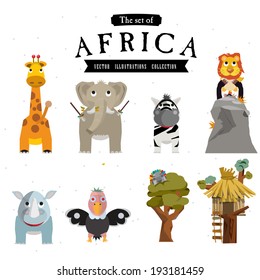 African animal with tree - vector illustration