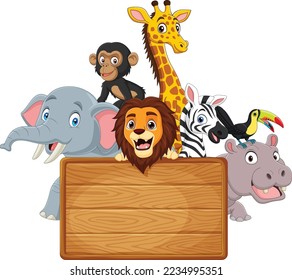 African animals with blank board sign