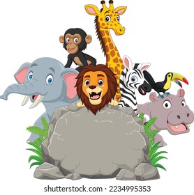 African animals with blank stone sign