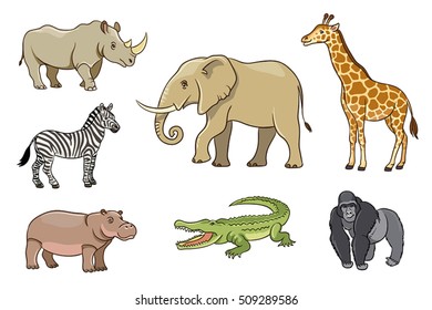 African Animals In Cartoon Style. EPS8