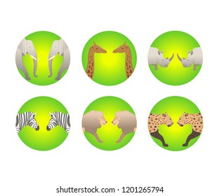 African animals cartoon vector set. elephant, rhino, giraffe, cheetah, zebra, lion, face to face. safari isolated illustration