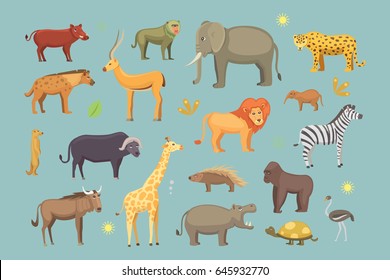 African animals cartoon vector set. safari isolated illustration