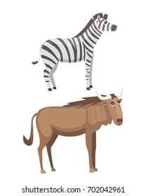 African animals cartoon vector set. zebra, safari isolated illustration