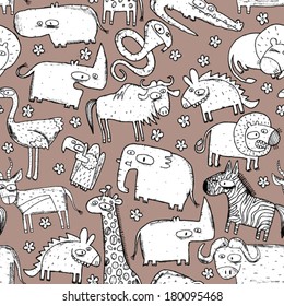 African Animals Collage is seamless pattern 