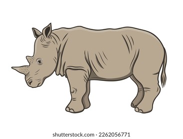 African animals collection. Graphic vector outline illustration with rhinoceros