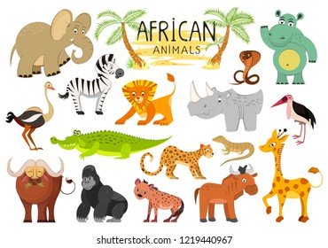 African animals collection isolated on white background. Vector illustration