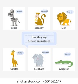 African animals collection vector illustration.How the say
