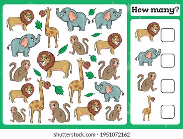 African Animals Counting Game Preschool Children Stock Vector (Royalty ...